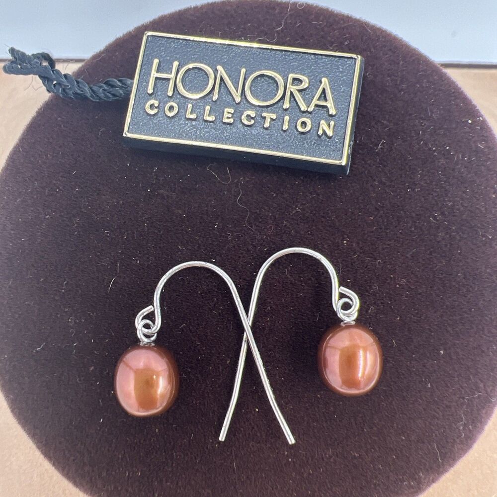 Honora Pearl Earrings Sterling Silver Brown Dangle Wire Minimalist Dainty